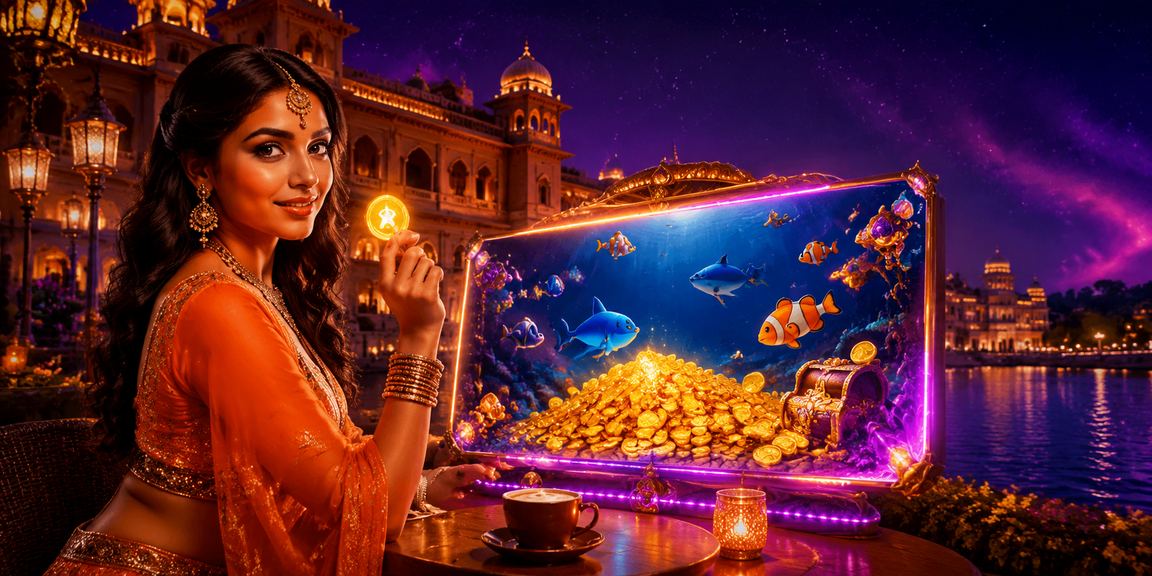 Neon-style illustration of fishing game in India