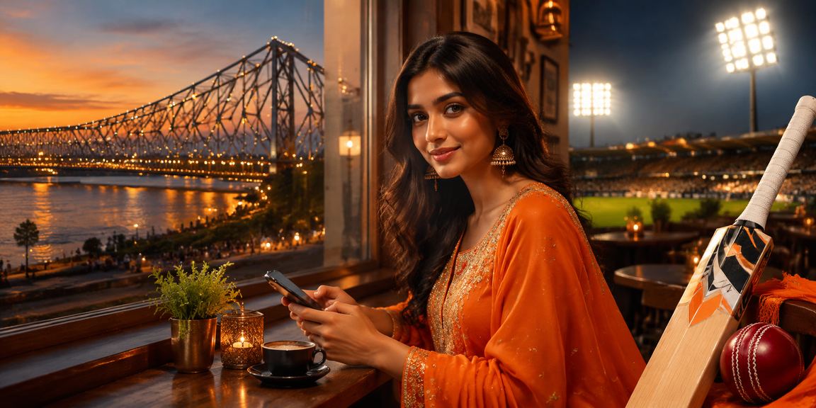 View of Kolkata Howrah Bridge with cricket fans betting