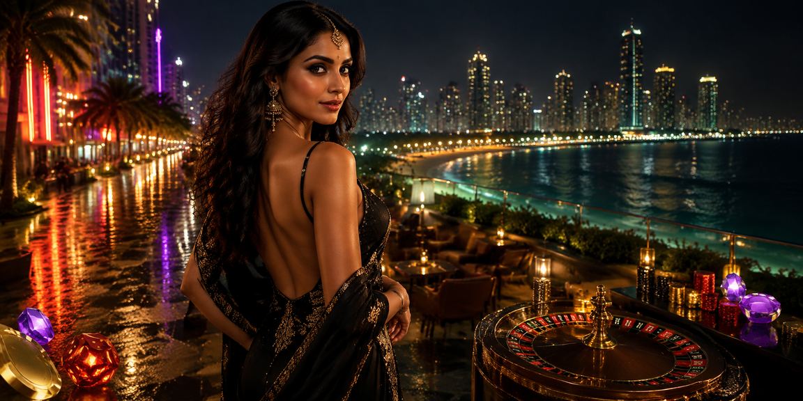 Nighttime view of Mumbai with casino app neon lights